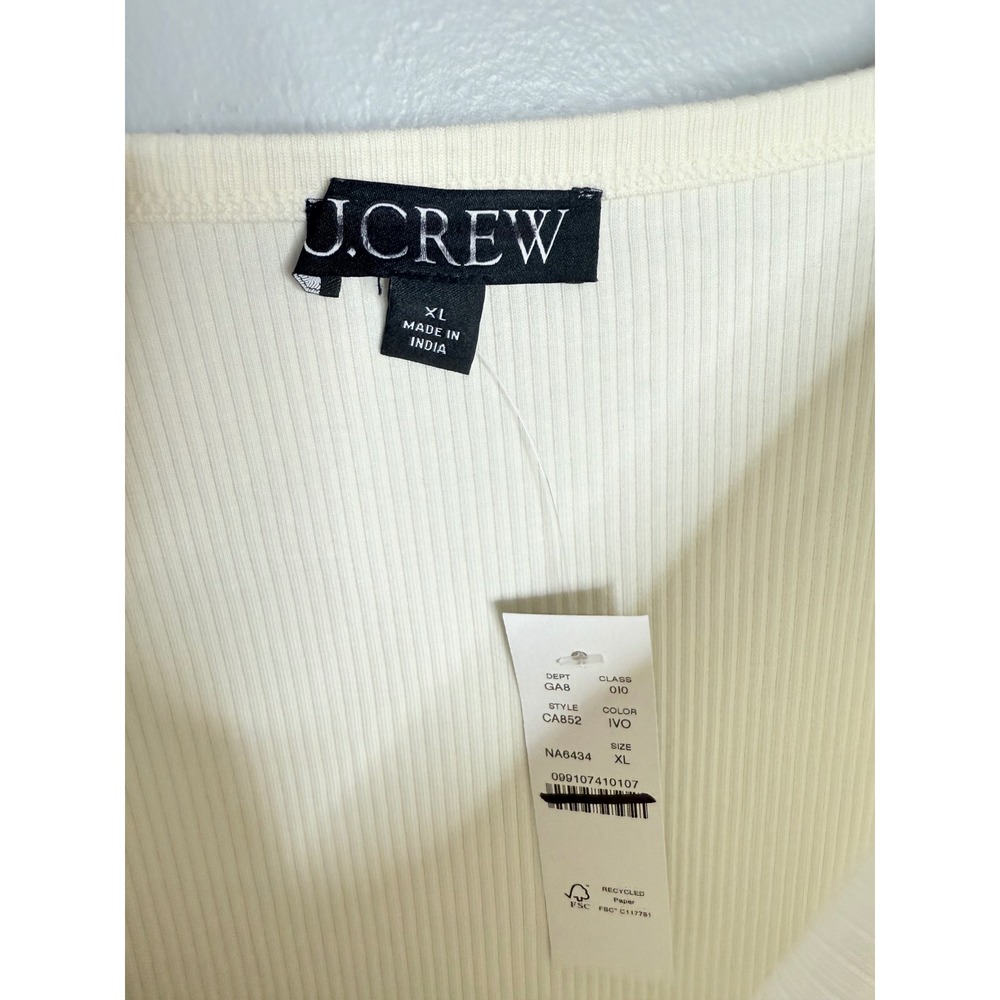J.crew Vintage‎ rib top with cotton poplin puff sleeves XL Ivory - Picture 4 of 6